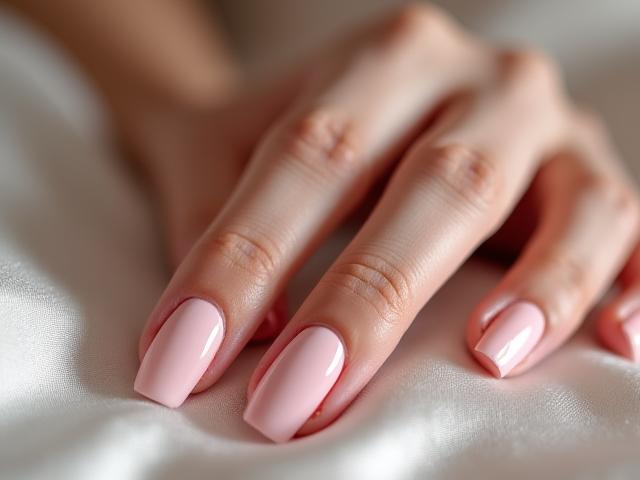 Classic French manicure with long almond shape on a bride