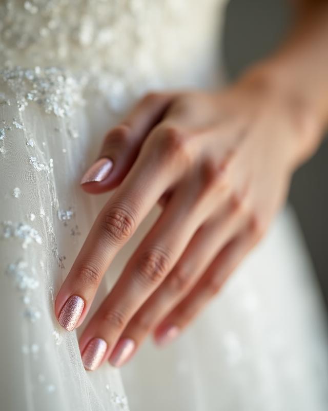 Bridal nails with soft ombre glitter effect