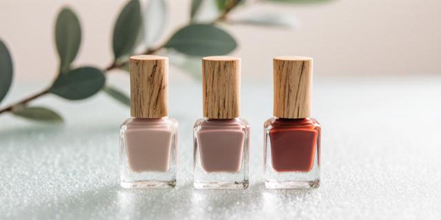 Artistic arrangement of non-toxic polish bottles